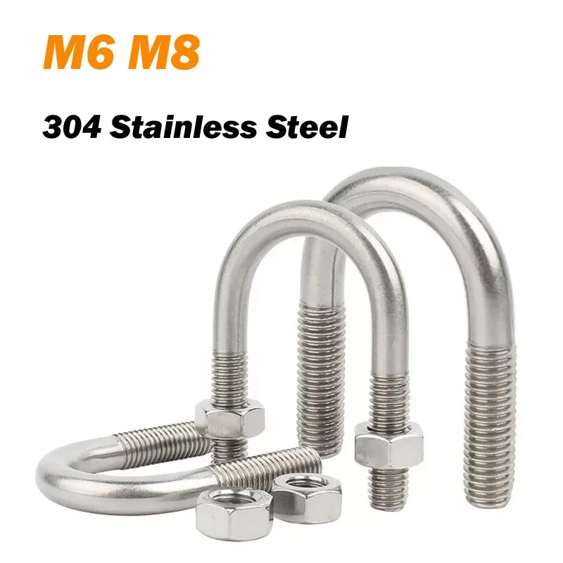 1Set U Bolt M6 M8 304 Stainless Steel U-shaped Buckle Bolt With 2 Hex Nuts U-shaped Screw Installation Fastener