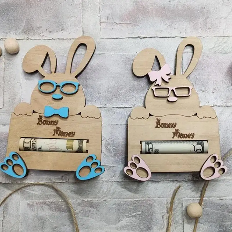 Easter Bunny Money Holder Easter Bunny Cash Clip Money Wallet Wooden Greeting Card Holder Holiday Ornaments For Table