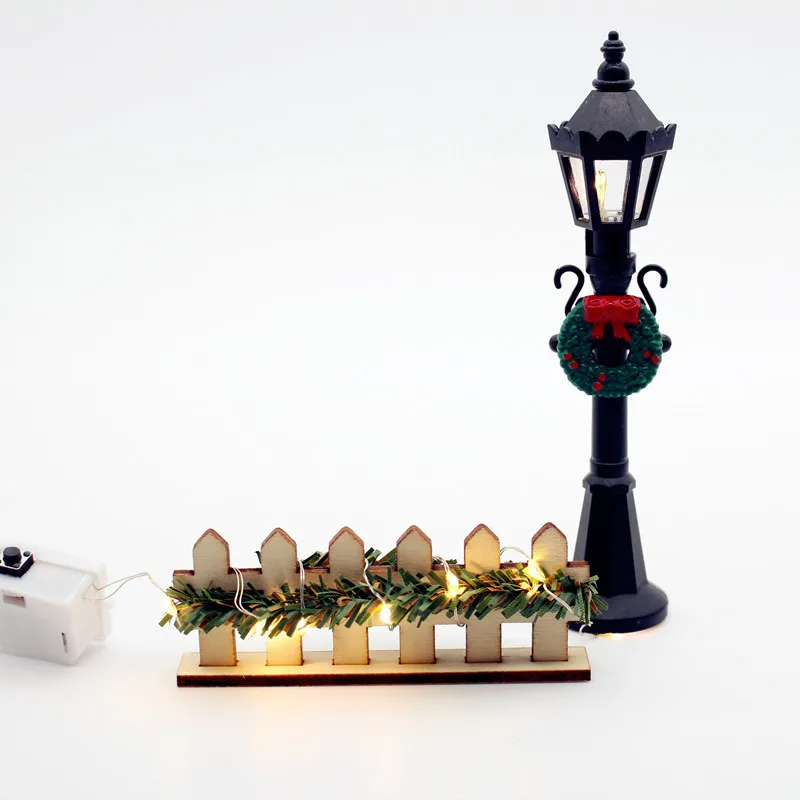 1set Dollhouse Mini Light Up Fence Christmas Flowers Gardening Patio Park Scene Toys Decoration Landscaping Ornament Home Decor