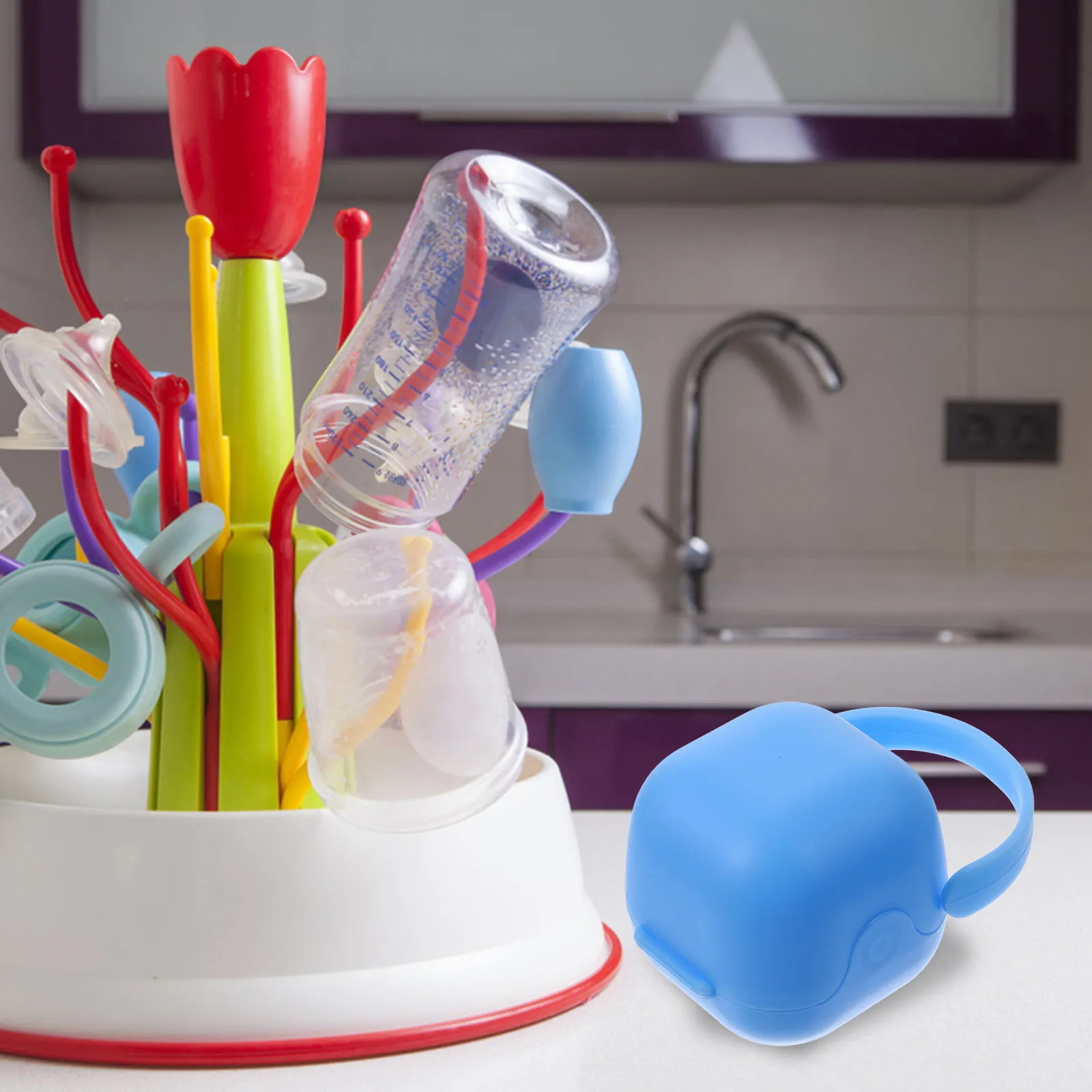 2 Buah Tempat Penyimpanan Dot PP Aman Tempat Penyimpanan Dot Kompak untuk Penggunaan Perjalanan dan Rumah Cocok untuk Semua Dot Utama Tempat Dot Biru