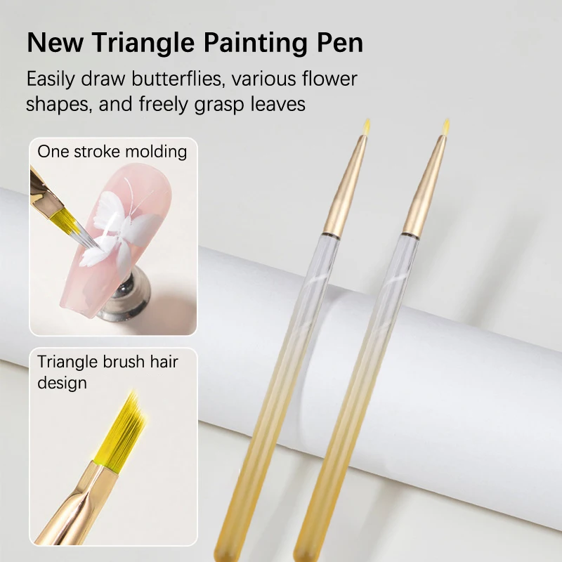 Triangular Nail Brush Nail Art Design Tip Painting Drawing Carving Dotting Pen FlatFan Liner Acrylic Gel UV Polish Manicure Tool