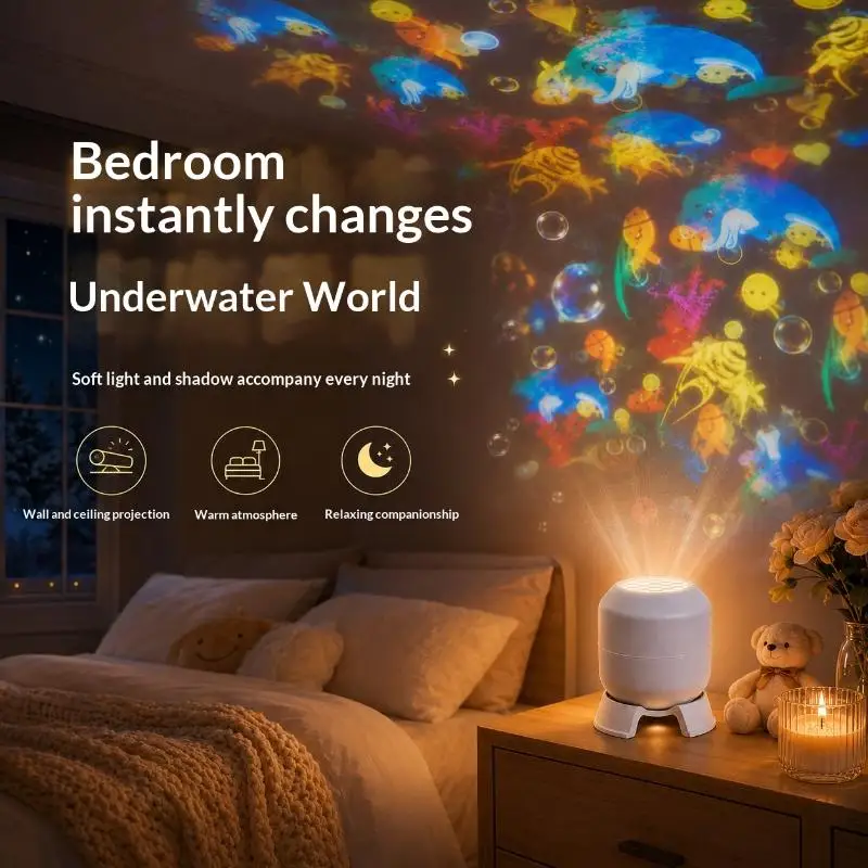 Hoyytu LED Ocean Projector Light 360° Rotating Dynamic USB Ambient Lamp for Desktop Office Room Decor