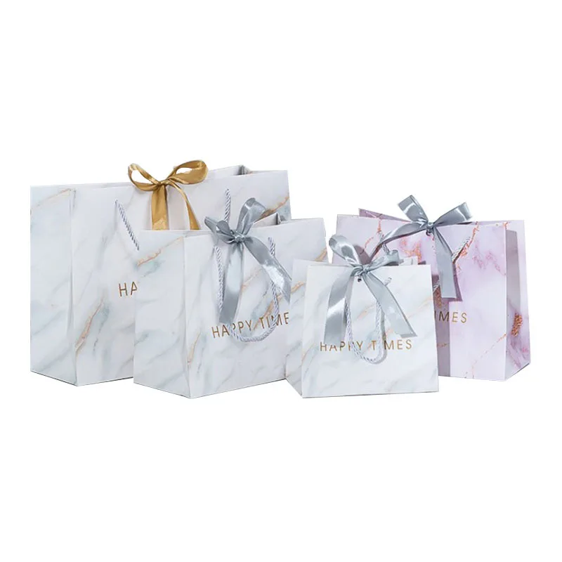 100Pcs/Lot Marble Gift Bag Candy Packaging Gift Bag for Wedding Guest Birthday Cake Handbag With Ribbon Party Decor