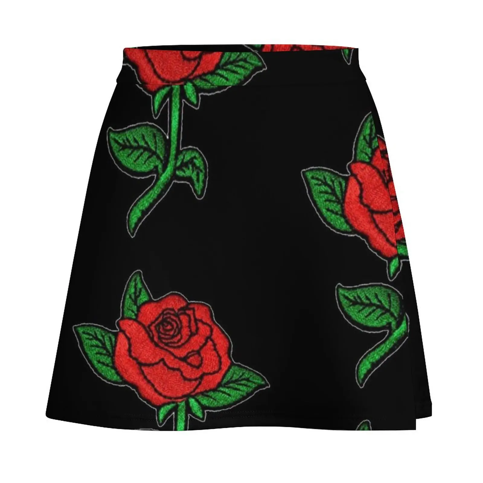 Rose Patch Black Mini Skirt Woman clothing Women's dress Mini Skirt