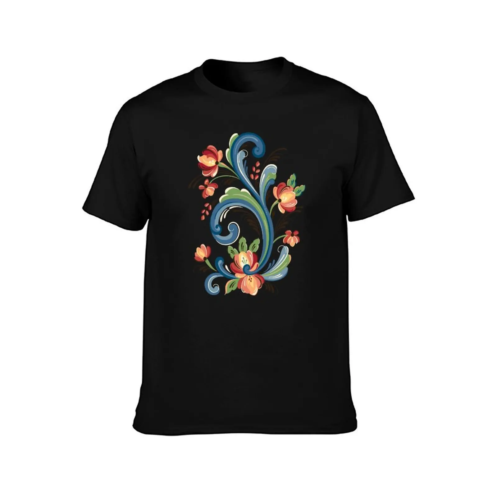 Rosemaling Blue and Red T-Shirt High Elasticity Sports T-Shirt
