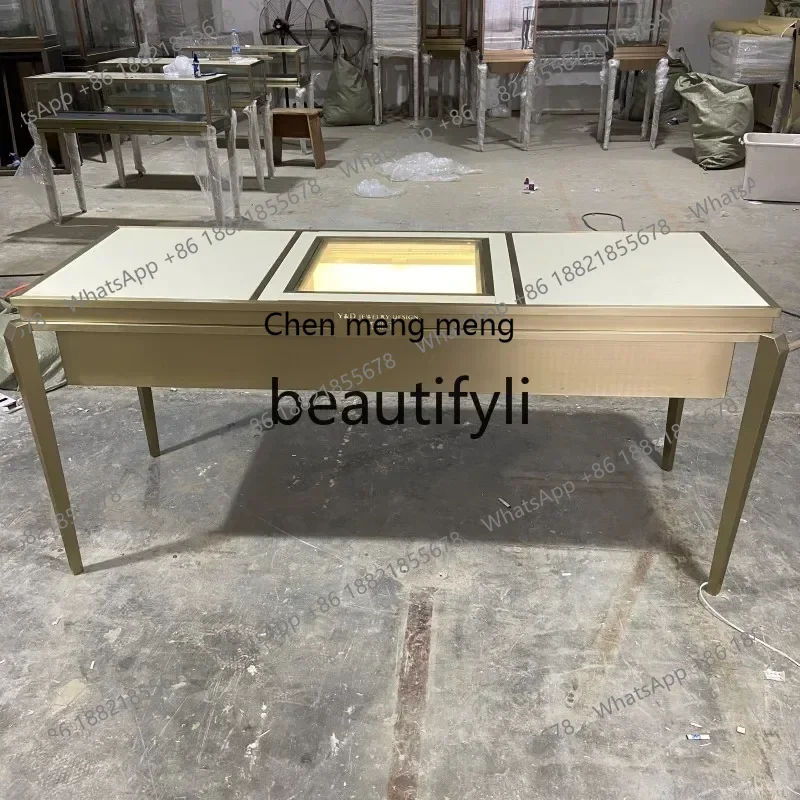 2003 Stainless steel jewelry negotiation table viewing display glass display table high-end customization