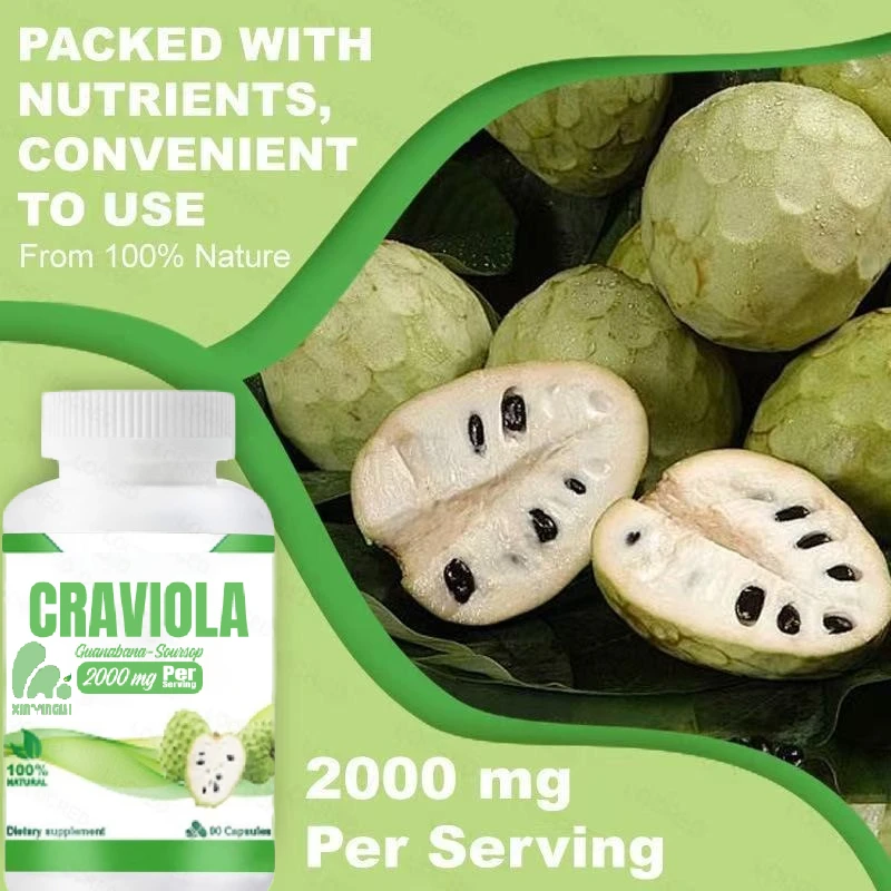 Sourhop Graviola cápsula 2000 mg extracto de hoja de fruta espinosa - utilizado para digestión, inmunidad y apoyo antioxidante