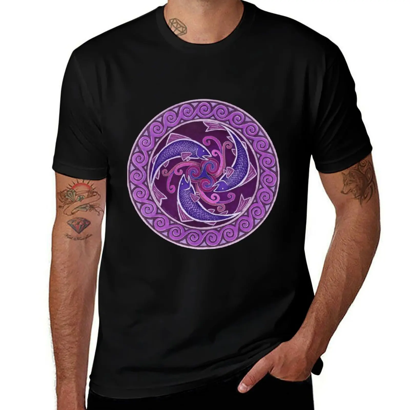 Purple Fish Spiral Celtic Triskele Mandala T-Shirt Plus Size Solid Color T-Shirt