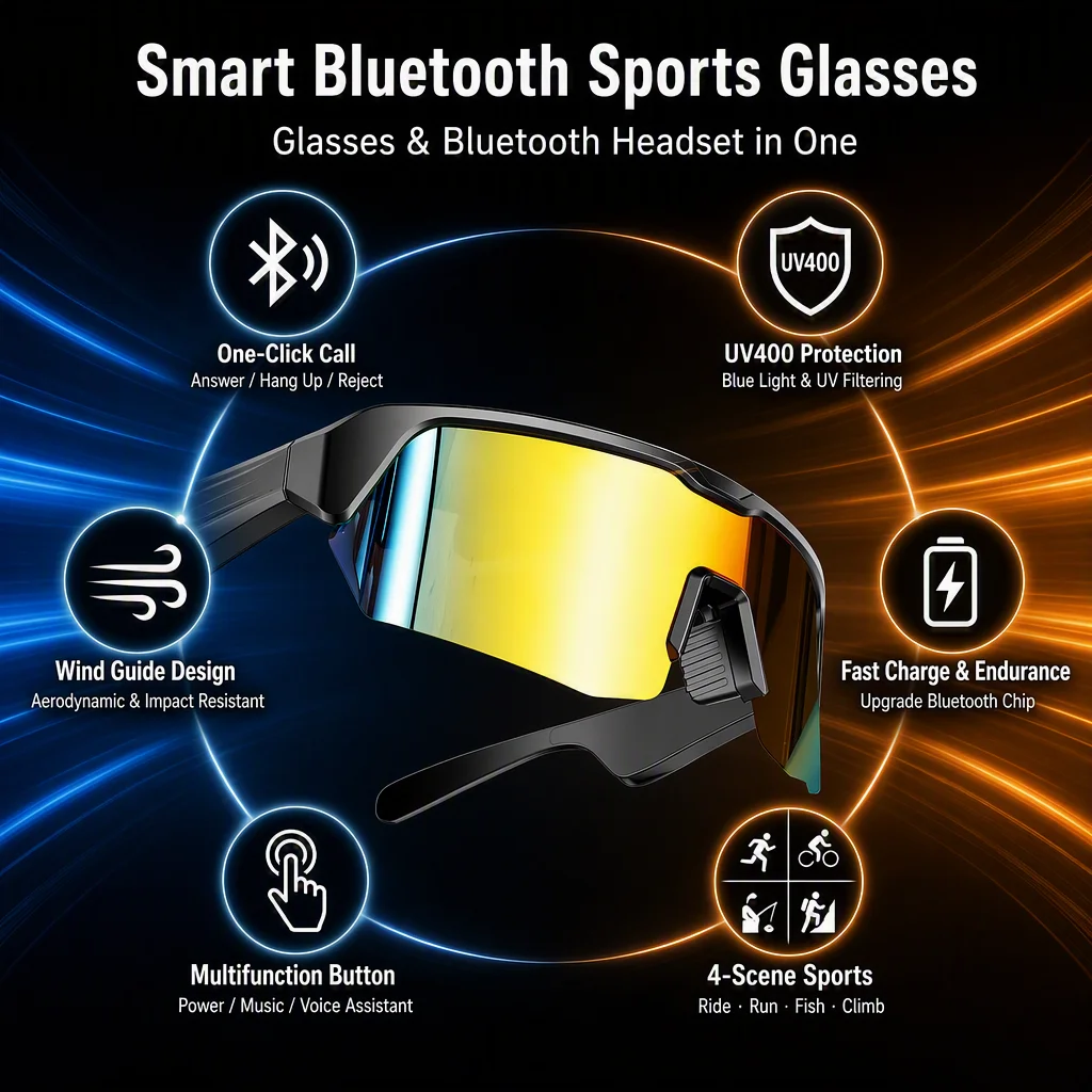 Smart Glasses Wireless Call Remote Headset Dual BT5.3 Men Women Sunglasses Sports Driving Music Cycling UV Protection Sunglasses
