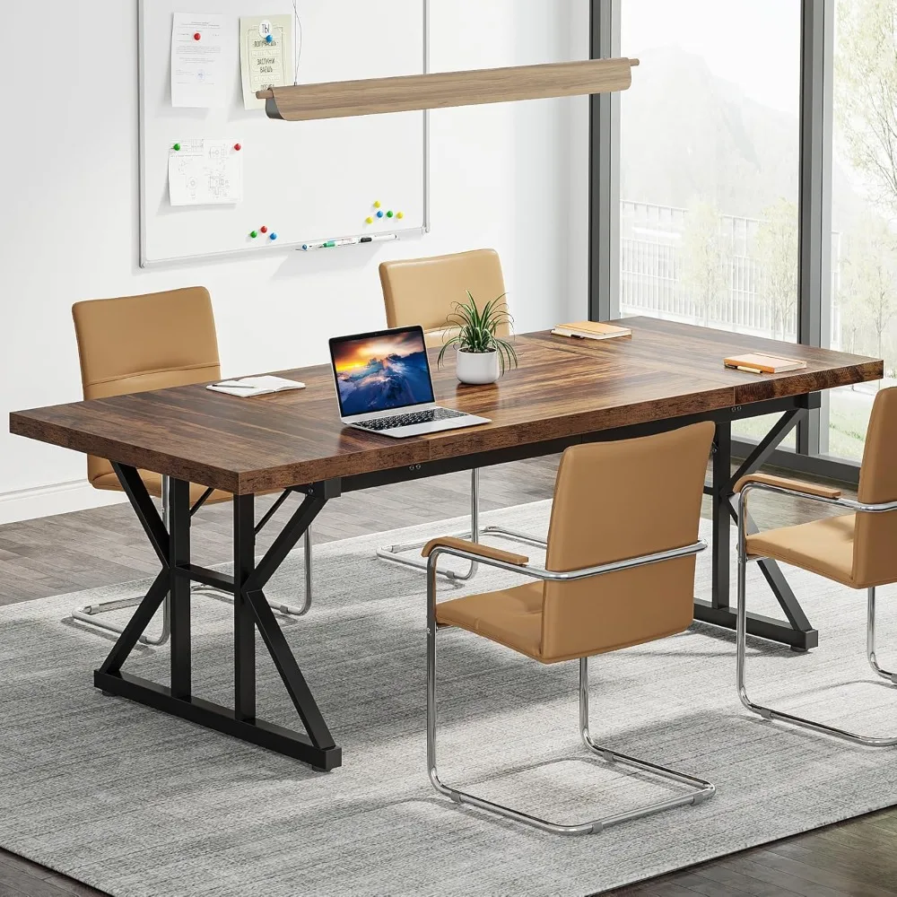 

6FT Conference Table, 70.86 L x 31.49 W x 29.52 H Inches Rectangle Meeting Room Table, Rustic Wood Seminar Table Exec