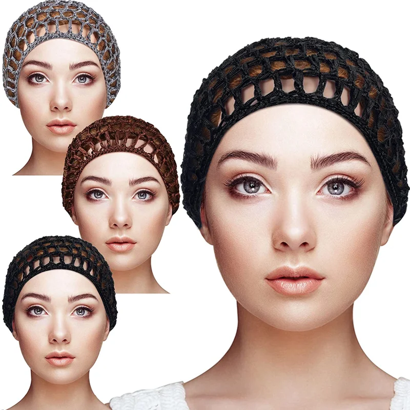 Filet à cheveux au crochet, optique au crochet, cheveux courts, casquette en rayonne, Snood, couverture au crochet, ornement pour dormir la nuit, doux, 6 pièces par lot