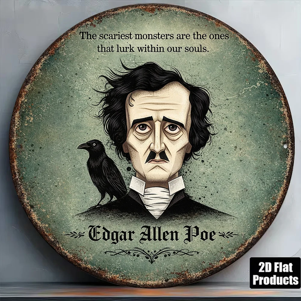 2D Flat, 1pc Edgar Allan Poe Wall Plaque - Vintage Gothic Horror Literature Sign Suitable for Bedroom, Study, Bar Decor or Gift