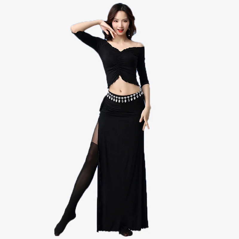 

Bollywood Adult Costume Belly Dance Practice Clothes Modal V Neck Top Long Skirt Set Women Oriental Indian Dance Performance Set