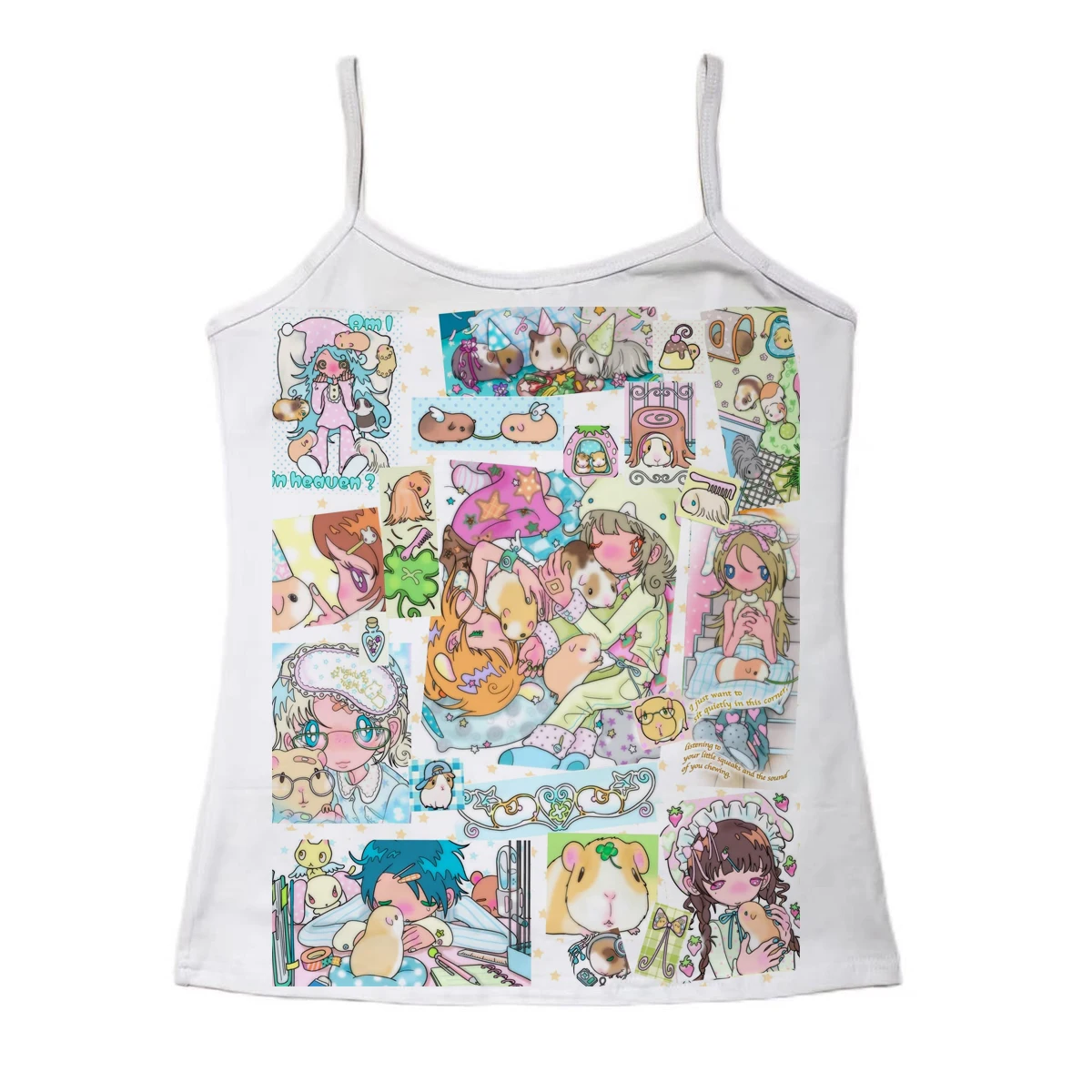 Kawaii Anime Mädchen Meerschweinchen Collage T-Shirt Damen Harajuku Pastell Cartoon Print Kurzarm T-Shirt Niedliches Y2k Damen Grafik-T-Shirt – Detail 3