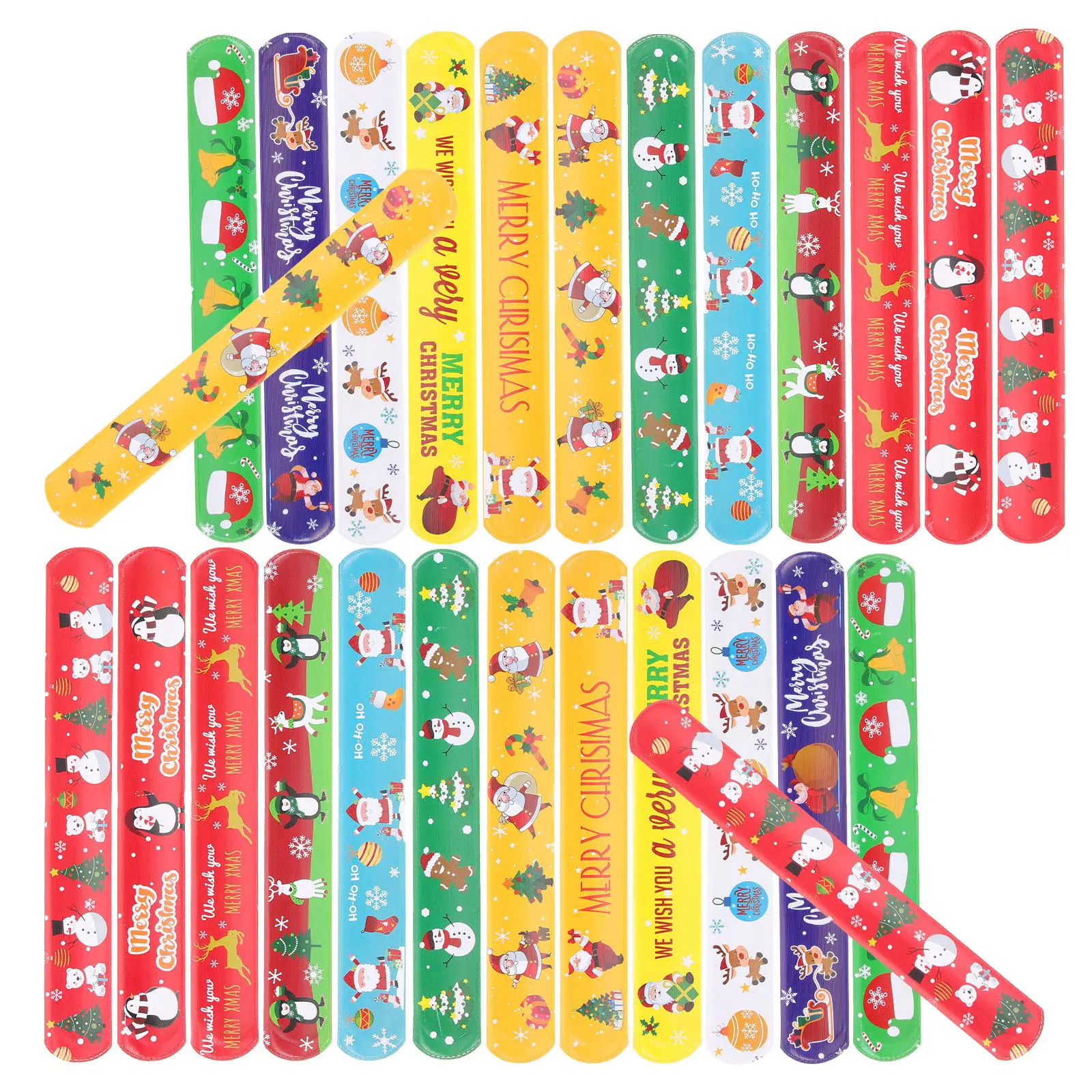 

96Pcs Christmas Slap Bracelets PVC Snap Wristbands Festive Holiday Party Favors Stocking Stuffers Fun Gift Set for Adults Women