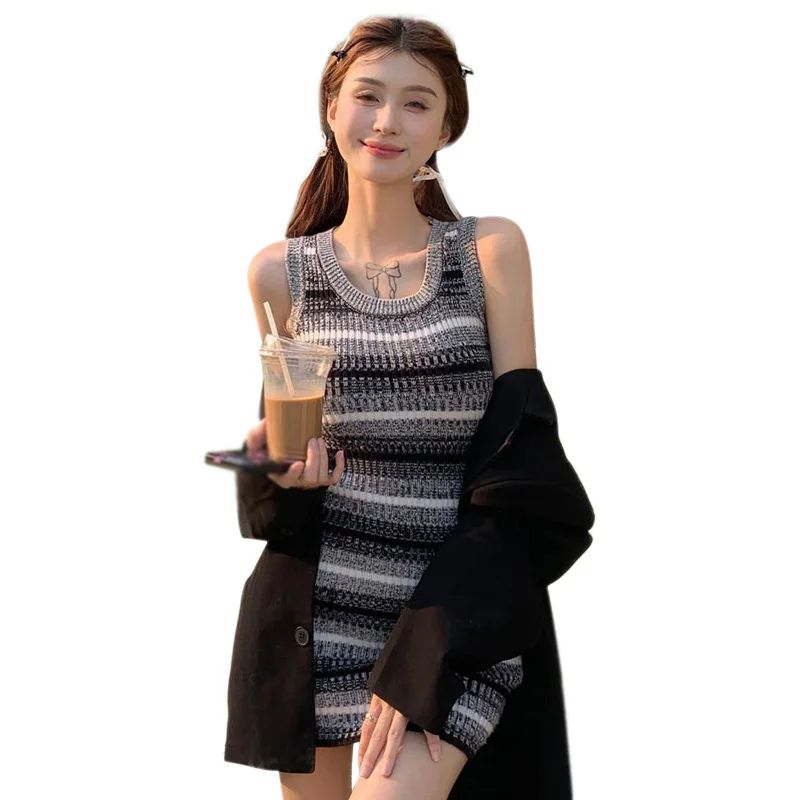 Women's Dress Stripe Gradient Knitted Sleeveless Summer Dresses