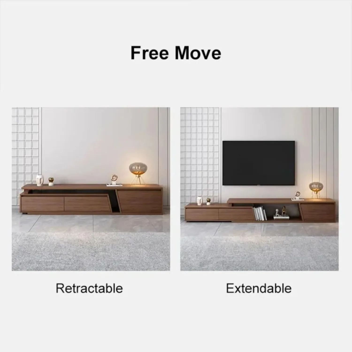 Extendable TV Stand w/3 Drawers Minimalist Entertainment Center TV Console Table Up to 110