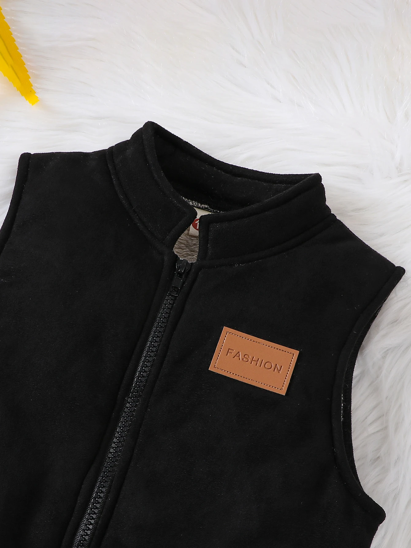 Jungen Winter Fleece-Weste Dicker Leder-Stehkragen Lässiger Reißverschluss Modische Kleidung für Kinder – Detail 11