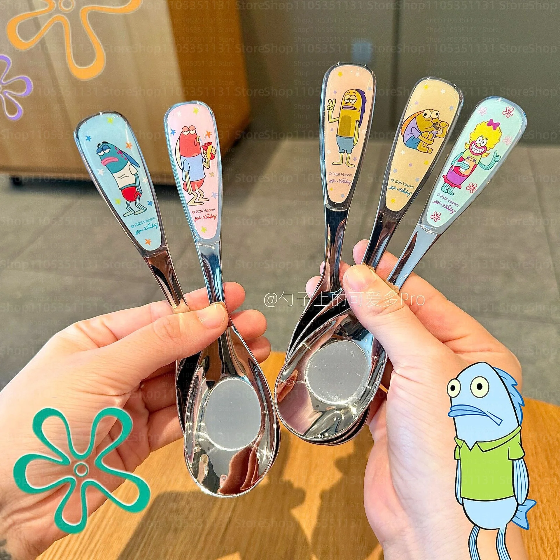 SpongeBob Bikini Bottom Citizens Spoon Fork Set 304 Stainless Steel Ugly Cute Fish Figure Cartoon Flatware Kawaii Tableware Gift view 6