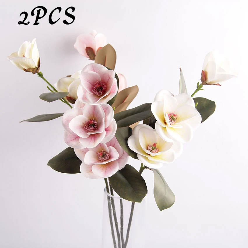 

TWO Bundle of Artificial Magnolia Flowers, Size 87Cm Or 34Inch, with a Shrub Featuring 3 Flowers. Very Suitable for Wedding Bouquets, Home, Office, Garden Parties, And Hotel Decorations. Multifunctional