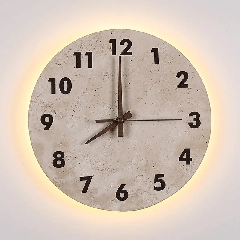 

Vintage Round Shape Natural Stone Clock Art Decoration Wall Lamp Interior Wall Lights Bedroom Decor Led Sconce Home-appliance