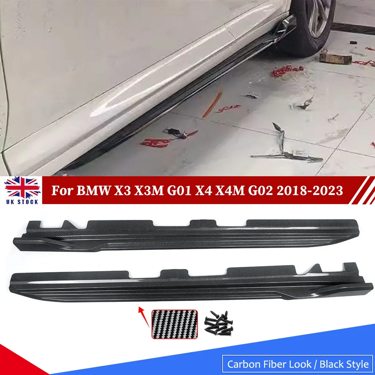 Carbon Look Side Skirts Splitter Extension For BMW X3 X3M G01 X4 X4M G02 2018-23