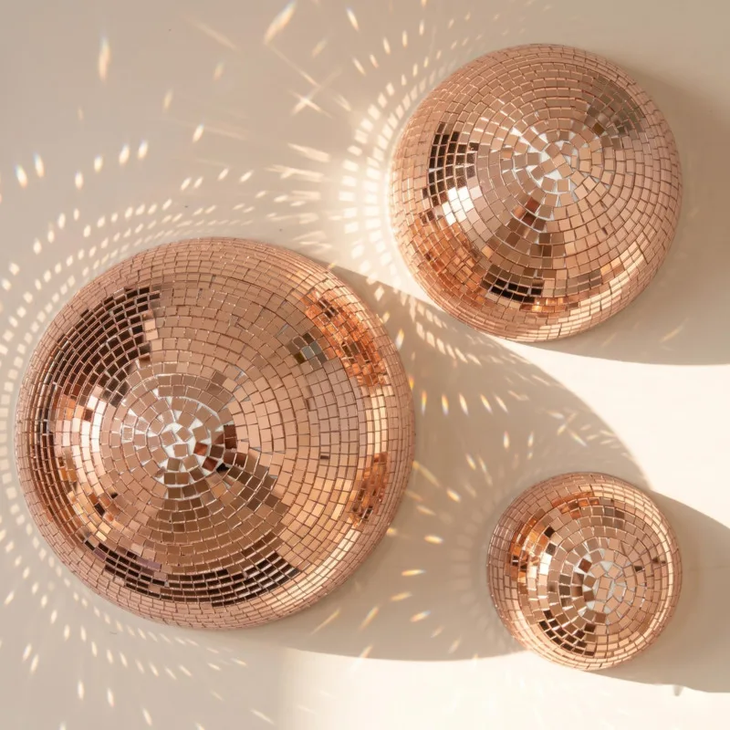 Three-piece Disco Ball Mirrored Glass Half Sphere Wall Hanging With Self Adhesive Back For Party Centerpiece Home Decor