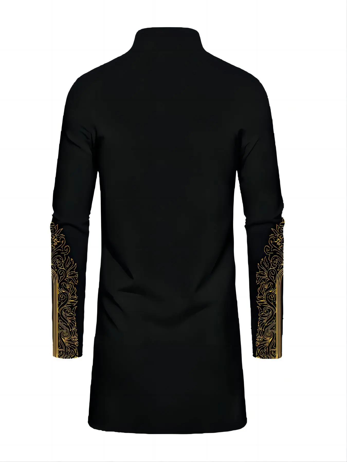 Gold Pattern Men\'s Muslim Abaya 2 Piece Suit Embroidered Long Sleeve Top Long Pants Ethnic Casual Wear Dress Set