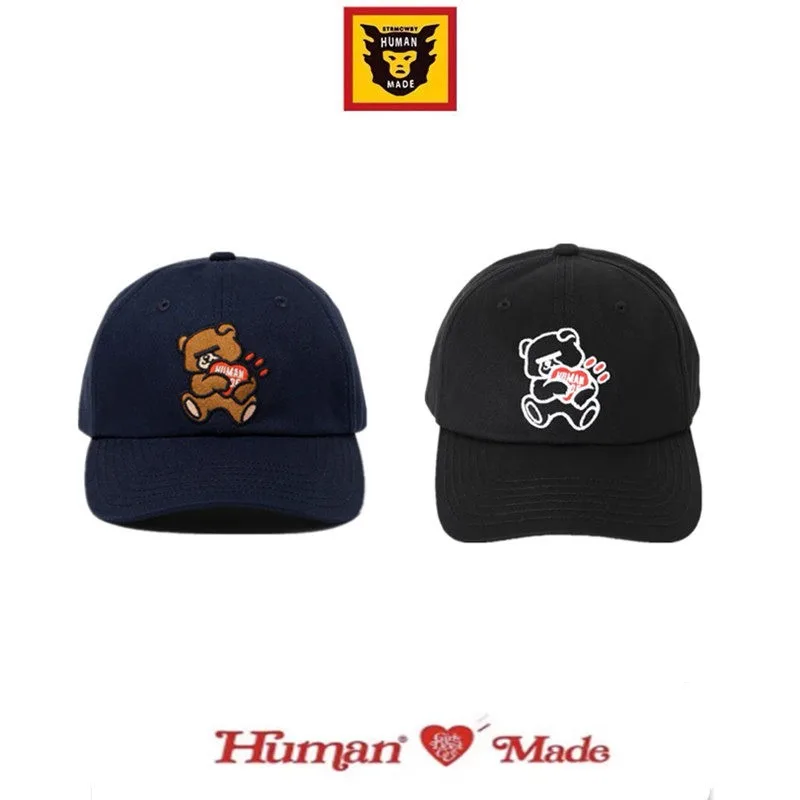 Human Made 26AW 6Panel Twill Baseball Cap, Heart Bear Embroidered Hat for Men Women