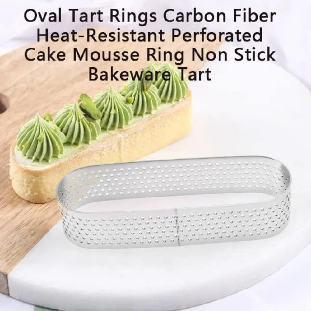 6PCS Silver Oval Stainless Steel Porous Cake Mousse Mold for French Dessert Fruit Pie Small Fruit Tarte Crust Quiche Cake Mold