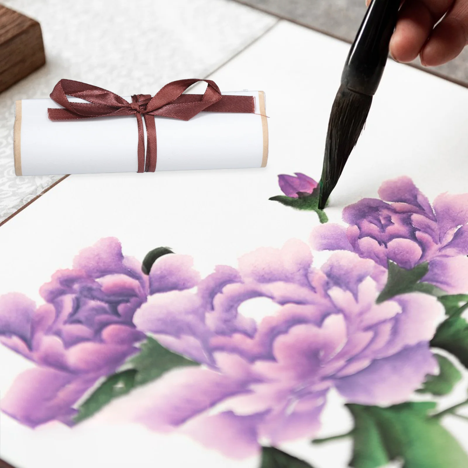 

2Pcs Calligraphy Scroll Miniature Chinese Paper Roll Semi-Processed Xuan Paper Soft Texture for Painting Writing Home Wall Decor