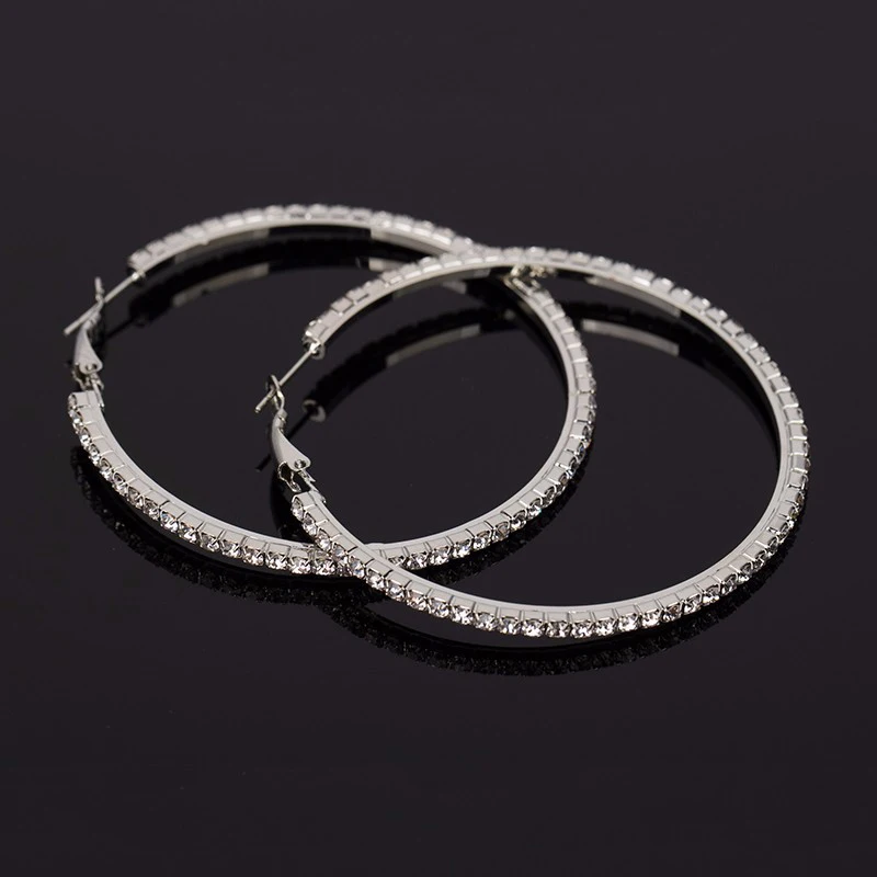 30-80mm Große Creolen Für Frauen Mädchen Kreis Kristall Strass Ohrringe Schwarz Gold Silber Farbe Runde Ohrringe party Geschenk – Detail 12
