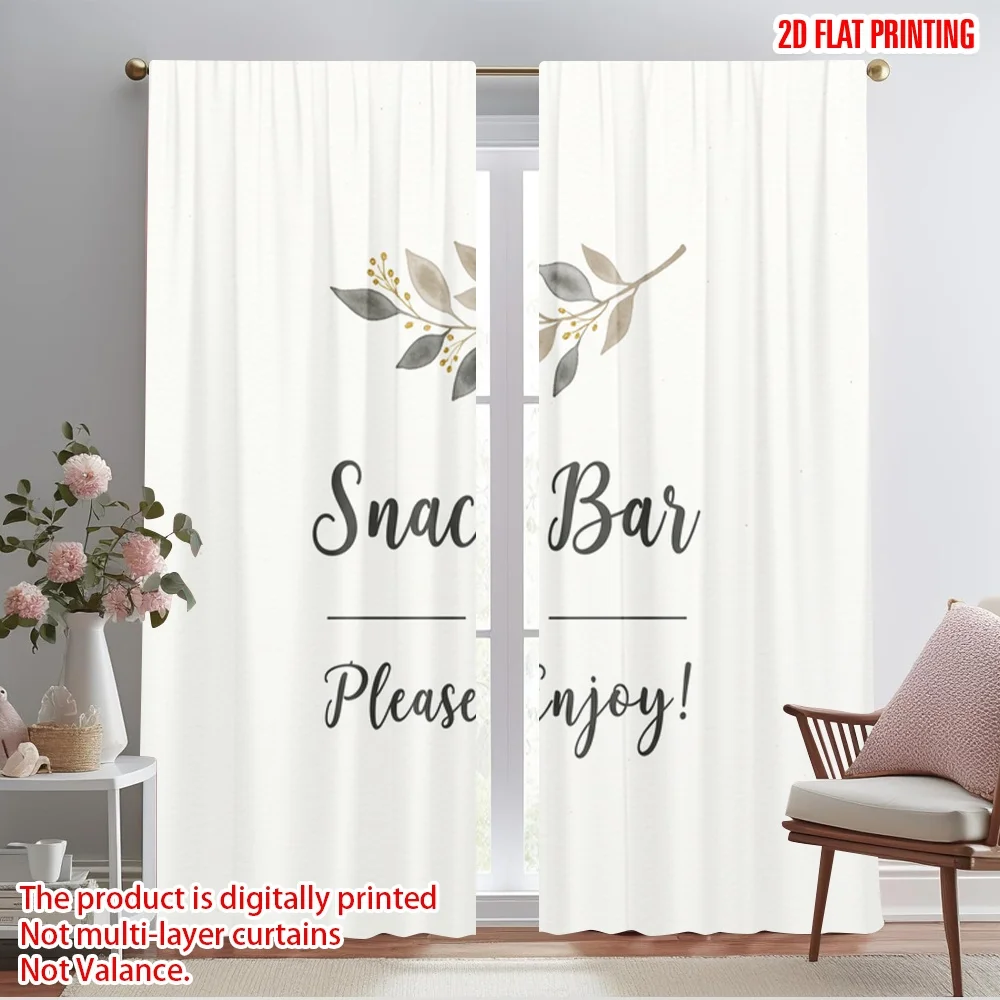 

2pcs 2D flat printing Window Curtains Floral Snack Bar Please Enjoy Polyester Without Electricity Birthday Party for All Season