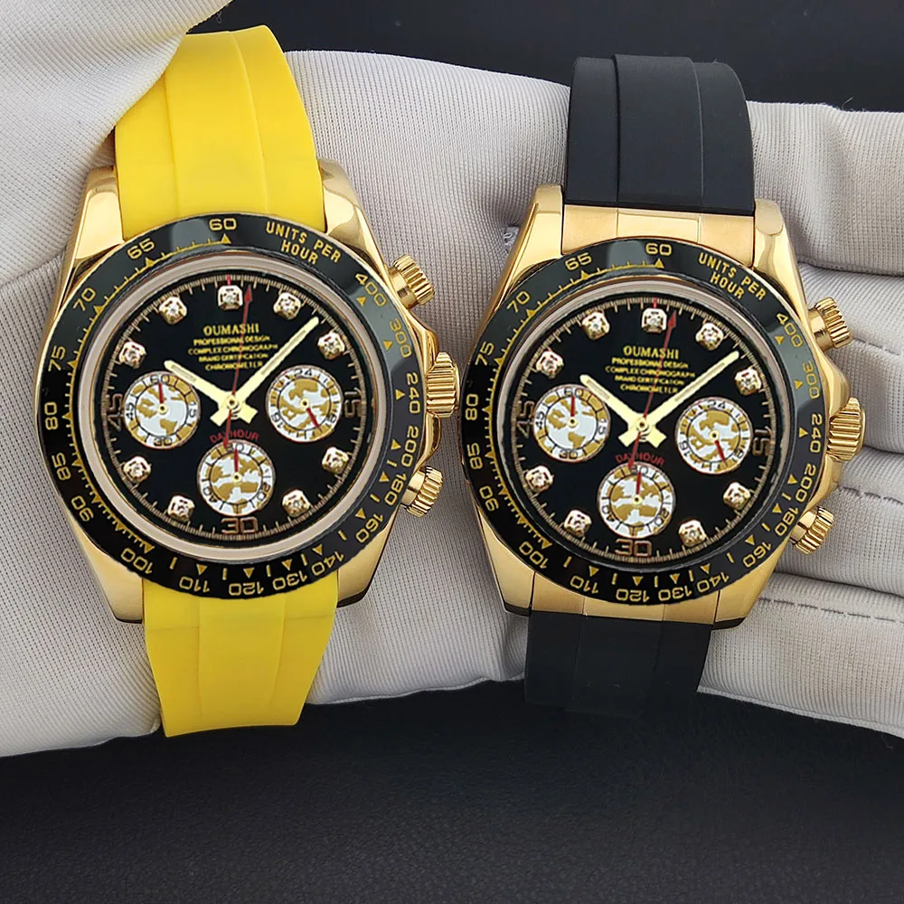 Męski zegarek kwarcowy biznesowy 39mm chronograf szkło szafirowe mechanizm VK63 tarcza GEMS stal nierdzewna świecące wskazówki