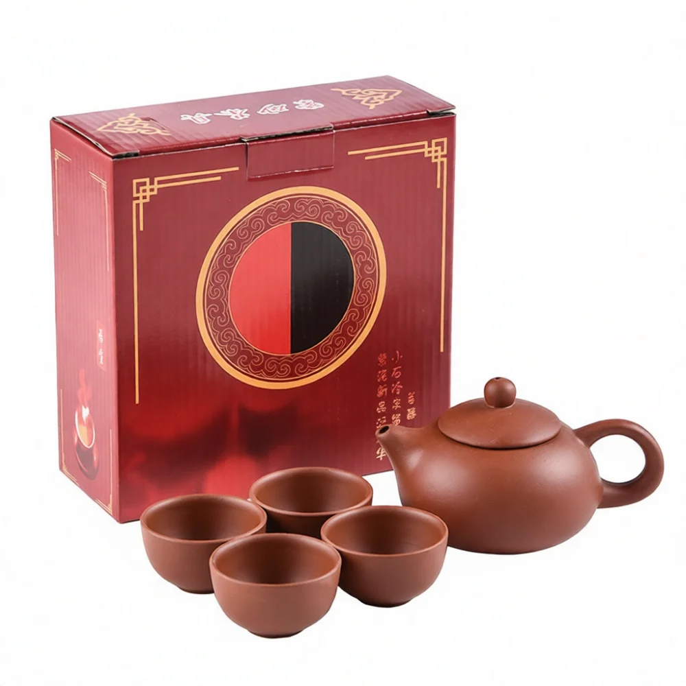 Traditional Zisha Style Ceramic Tea Set Kung Fu Teapot Cup Set Decorative Craft Gift Box Office Home Use Supplies