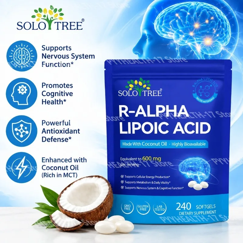 R-Alpha Lipoic Acid Softgels Nervous System and Cognitive Support Antioxidant Defense with Coconut Oil 240 Softgels
