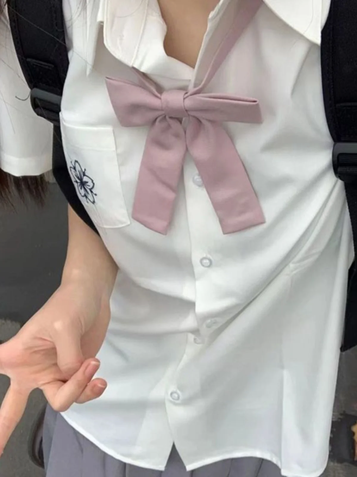 

Summer Short Sleeve JK Shirt Women's Style Slim Design Uniform Top Trendy White Inner Wear Straight Cut Collar Button up