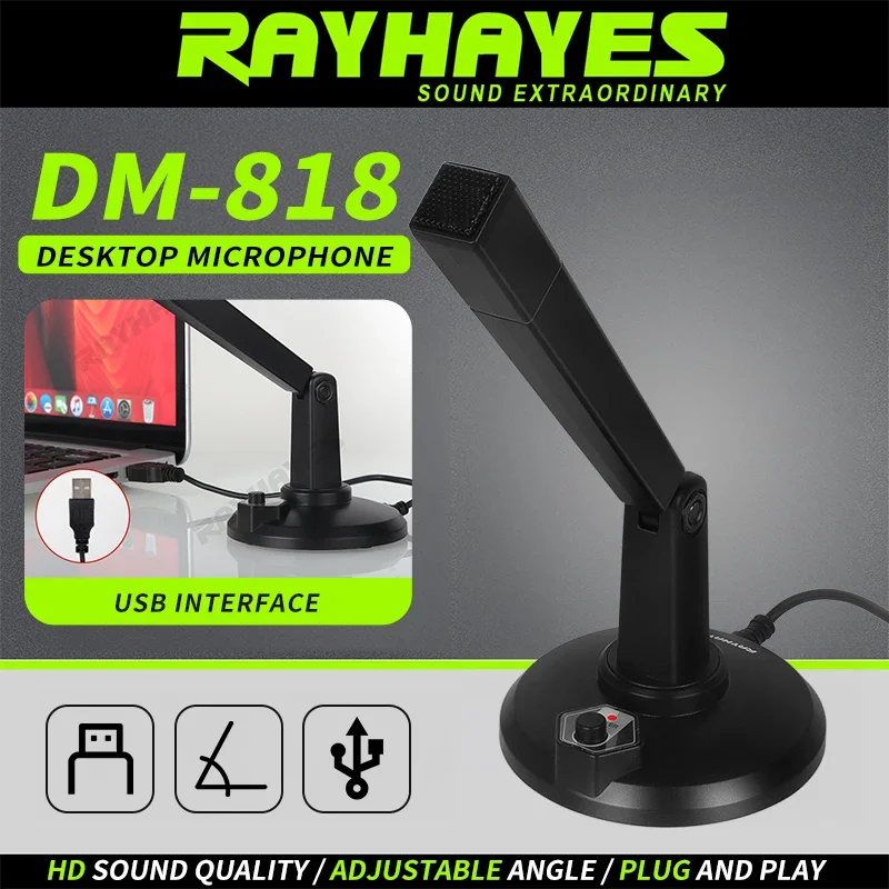 

RAYHAYES DM-818 USB Desktop Microphone Multi-directional microphone head adjustment suitable for gaming meetings live streaming