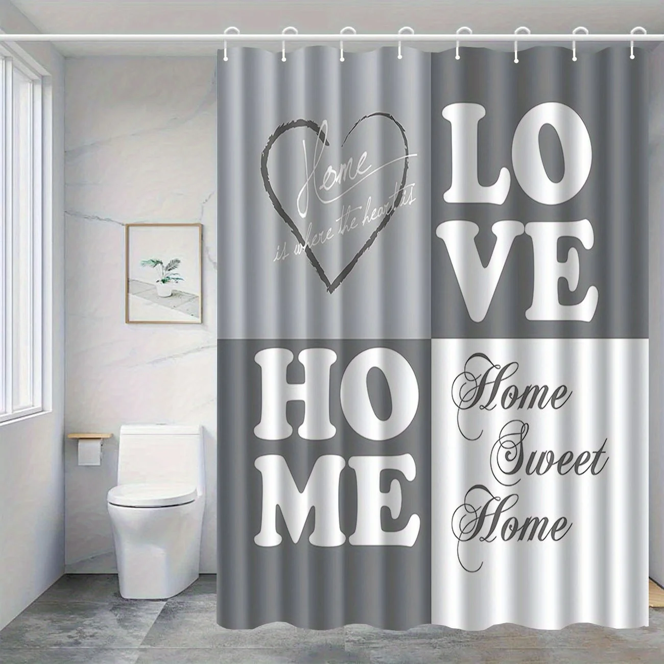 1pc Love Sweet Family Words Pattern Shower Curtain with Hook, Washable Shower Curtain, Bathroom Partition, Bathroom Additions, H