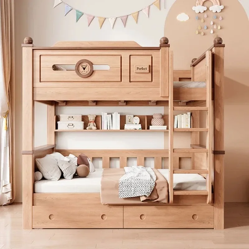 Liriodendron palm mother and child bed solid wood upper and lower double-layer high and low children's new bold upper and lowerF