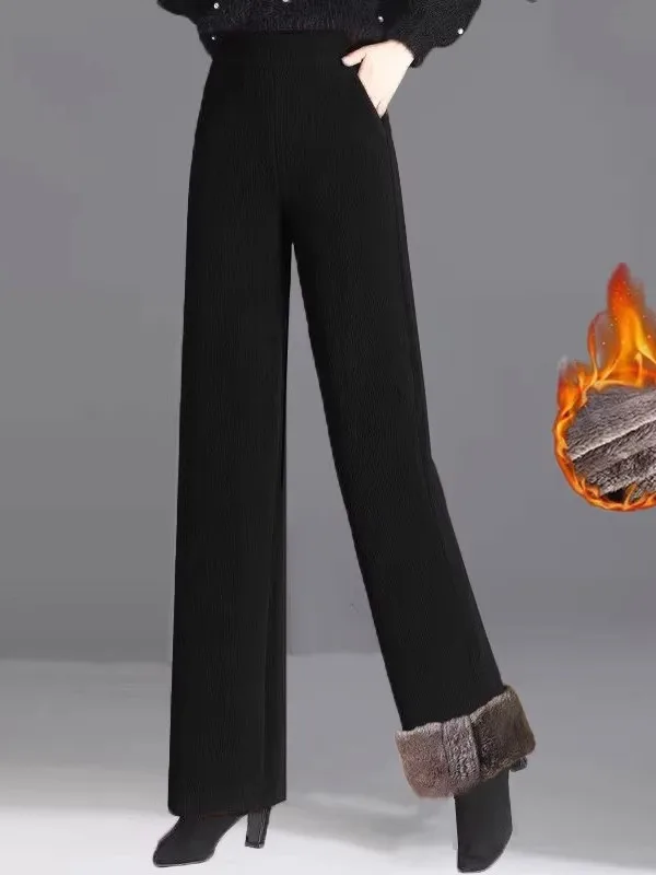 ارتفاع الخصر سروال قصير واسع الساق مريح Fce المرأة مستقيم الساق بنطلون تأثير التخسيس الخريف الشتاء وصول جديد