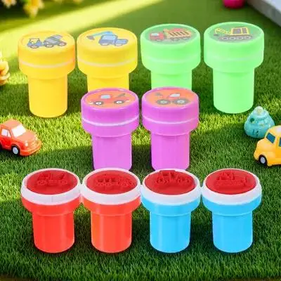 10pcs Self Inking Stamps for Kids Scrapbooking Crafts Party Favors Class Rewards Construction Truck Theme Gift Set