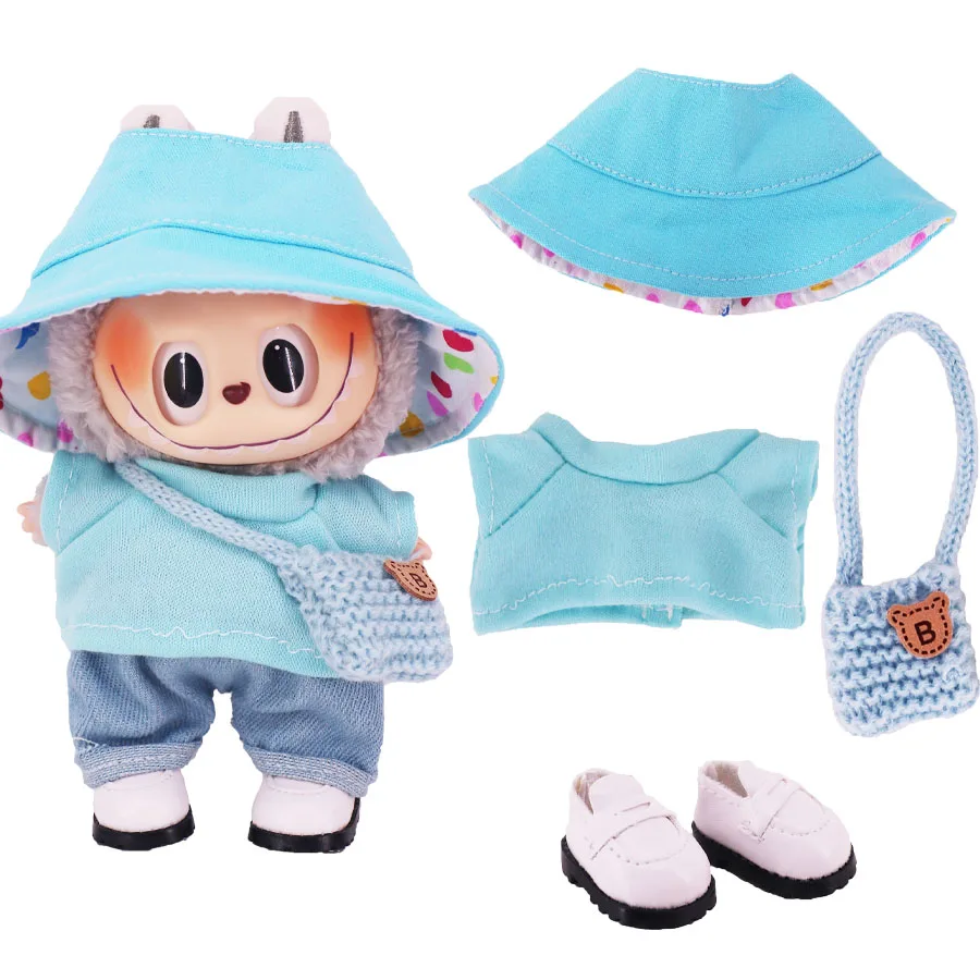 Conjunto de roupas de boneca 5 peças para labubu 17cm acessórios de boneca de pelúcia, brinquedos para meninas, presente de aniversário de natal