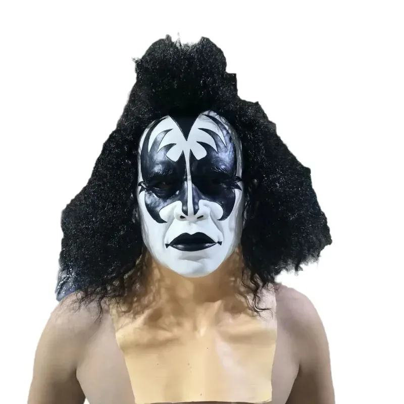 هالوين قبلة جين سيمونز الرصاص المغني اللاتكس قناع الموسيقى الكهربائية مهرجان تأثيري أقنعة الرعب فستان الحفلات الدعائم الأداء