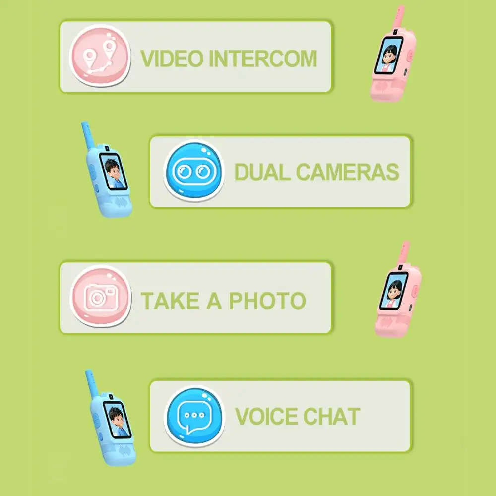 Video Walkie Talkies voor kinderen 2-pack lange afstand walkie talkie tweeweg radio-intercom met foto-opname wandelspeelgoed voor leeftijd 3-12 jaar
