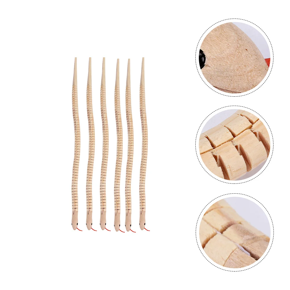 6 Pcs Artificial Wood Snake Kids and Crafts Simulation Toy Halloween Realistic Model Wooden Lifelike Child Props