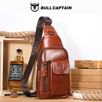New 2025 men's top-grain cowhide chest bag men's genuine leather single-shoulder crossbody bag pocket in front of the chest