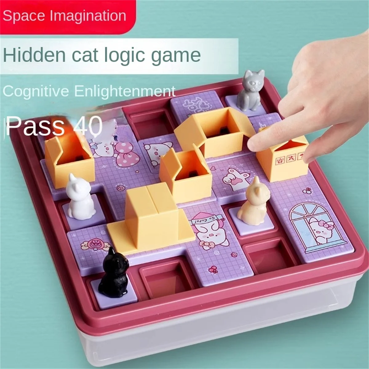 Rompecabezas de gato oculto, juego de mesa de desafío, caja Express de gato, desafío, planificación espacial para niños, entrenamiento de pensamiento lógico, juguete de escritorio