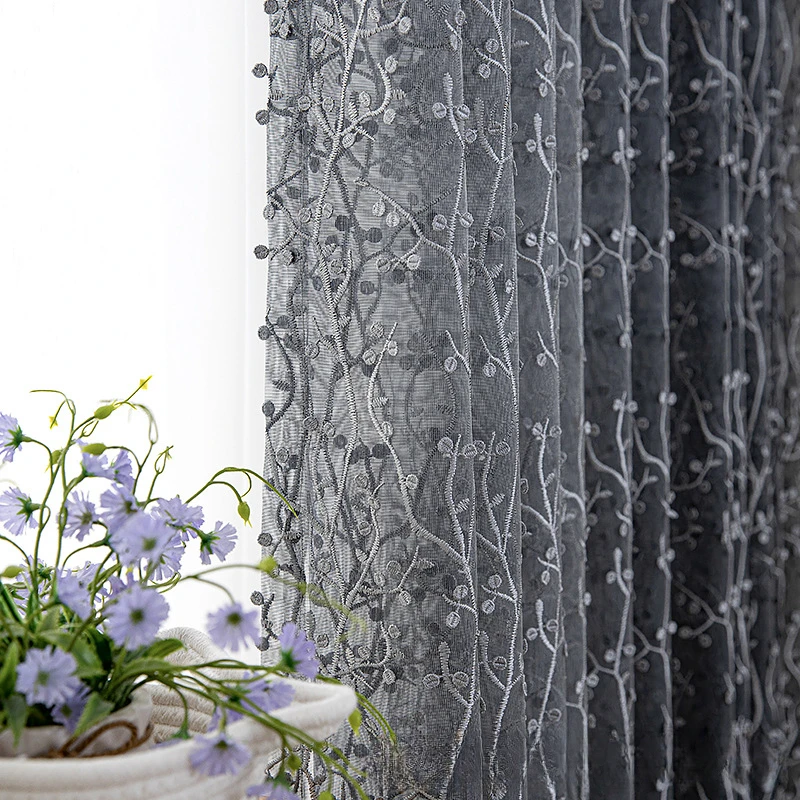 Embossed Embroidery Curtains for Living Dining Room Bedroom Translucent Opaque Gray Modern Minimalist Scandinavian Guest