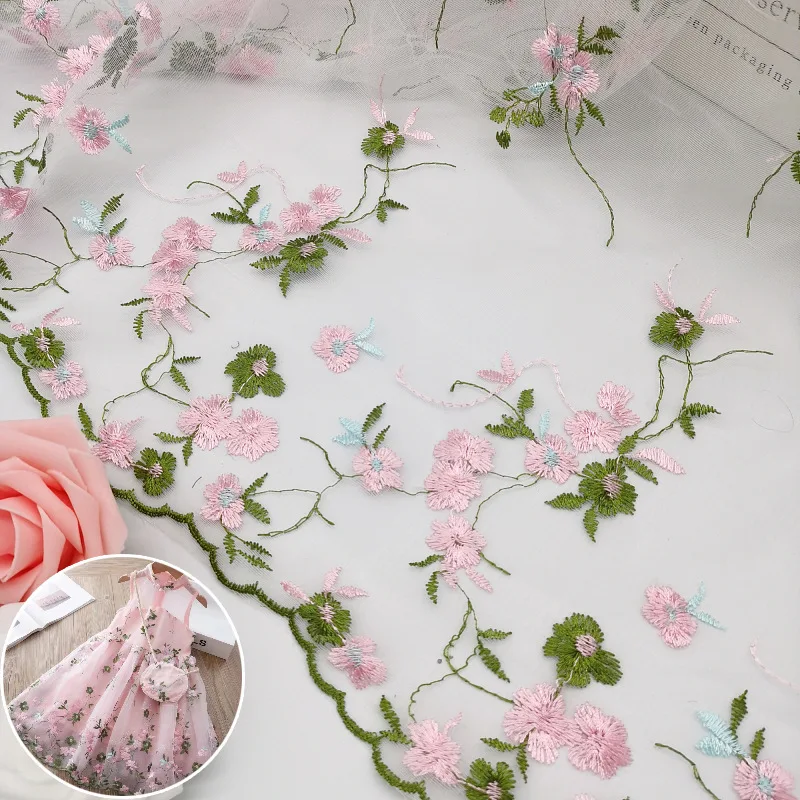1 m DIY Princess Dress Fabric for Girls Mesh Embroidered Skirt And Shirt Sewing Cloth Little Child Baby Dress Material